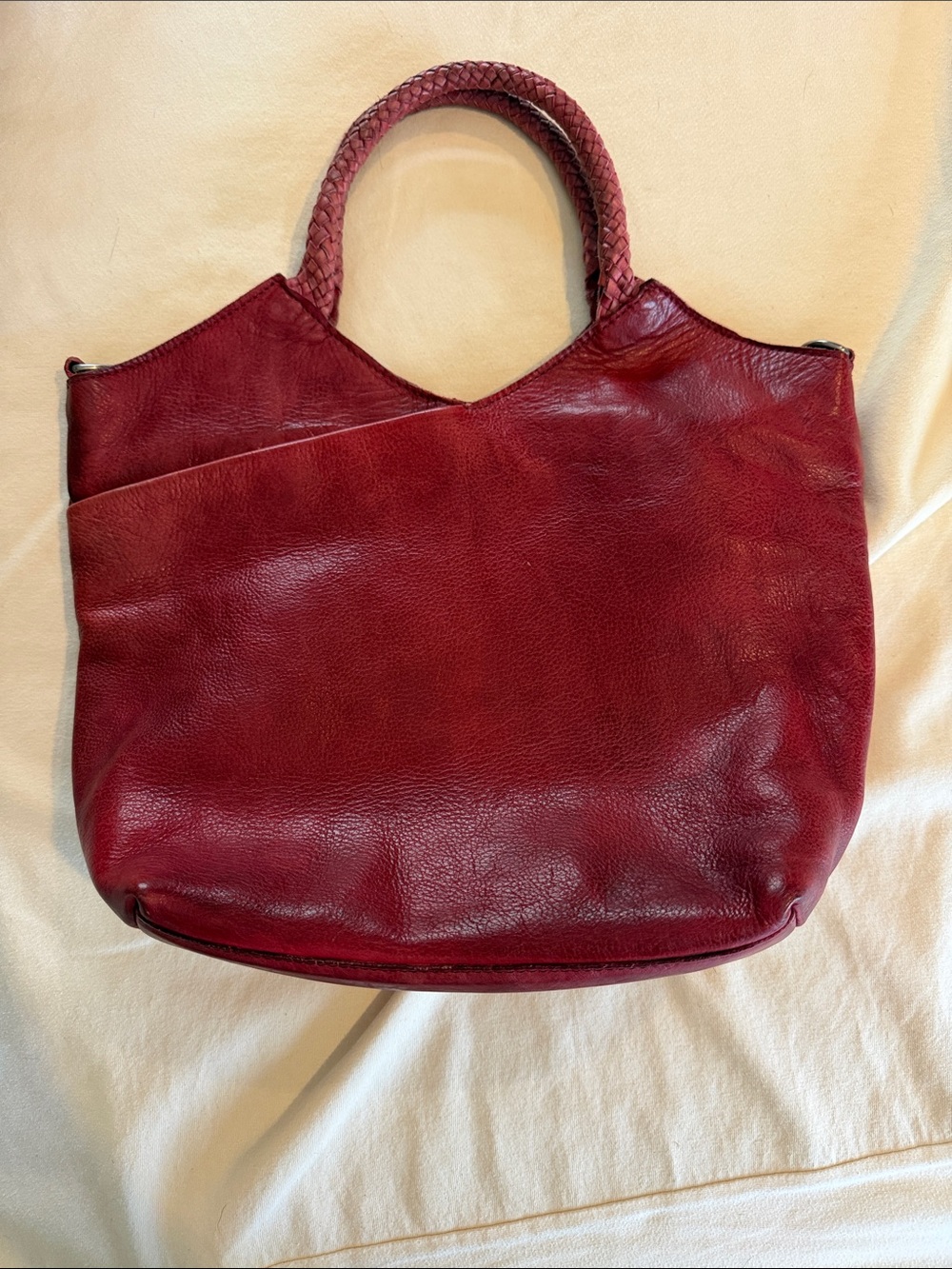 latico Red Leather Braided-Handle Tote